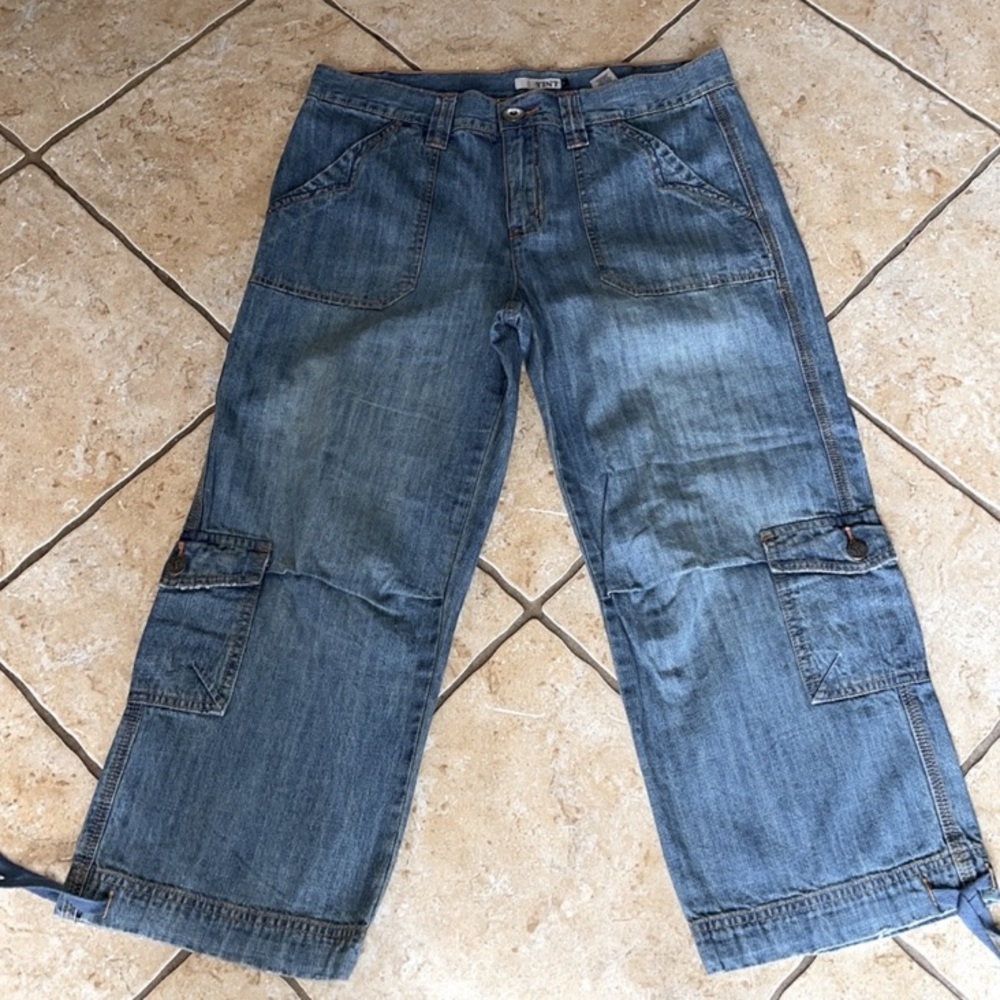 Boho Jeans TINT Cargo Capri Cropped Blue Lightweight Size 10